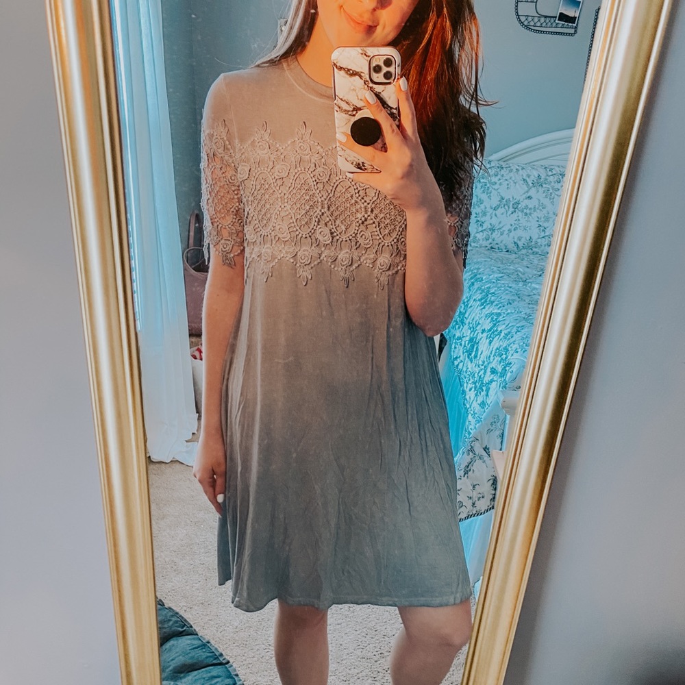 Gray dress with lace accents